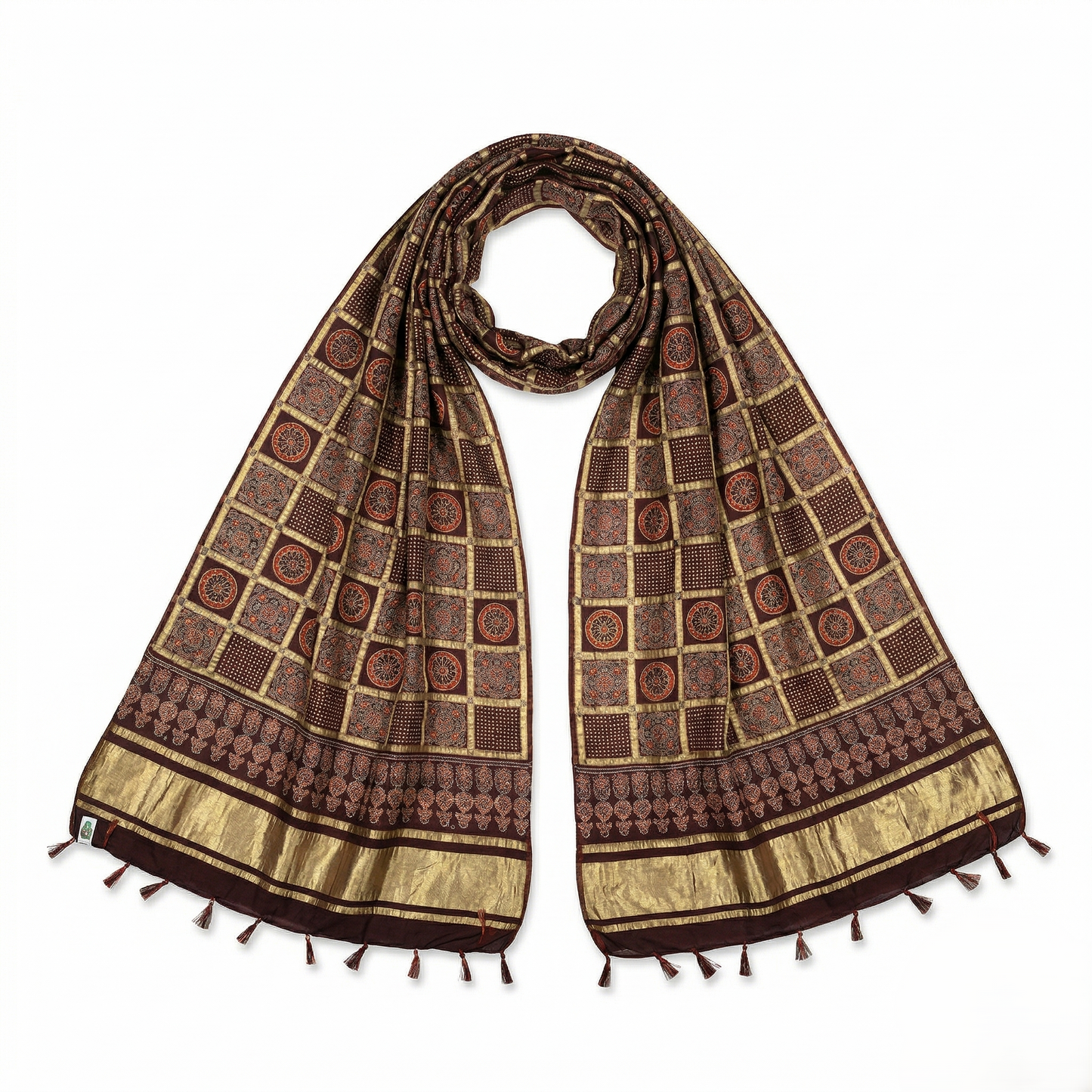 Maroon Silk Ajrakh Print Heritage Dupatta