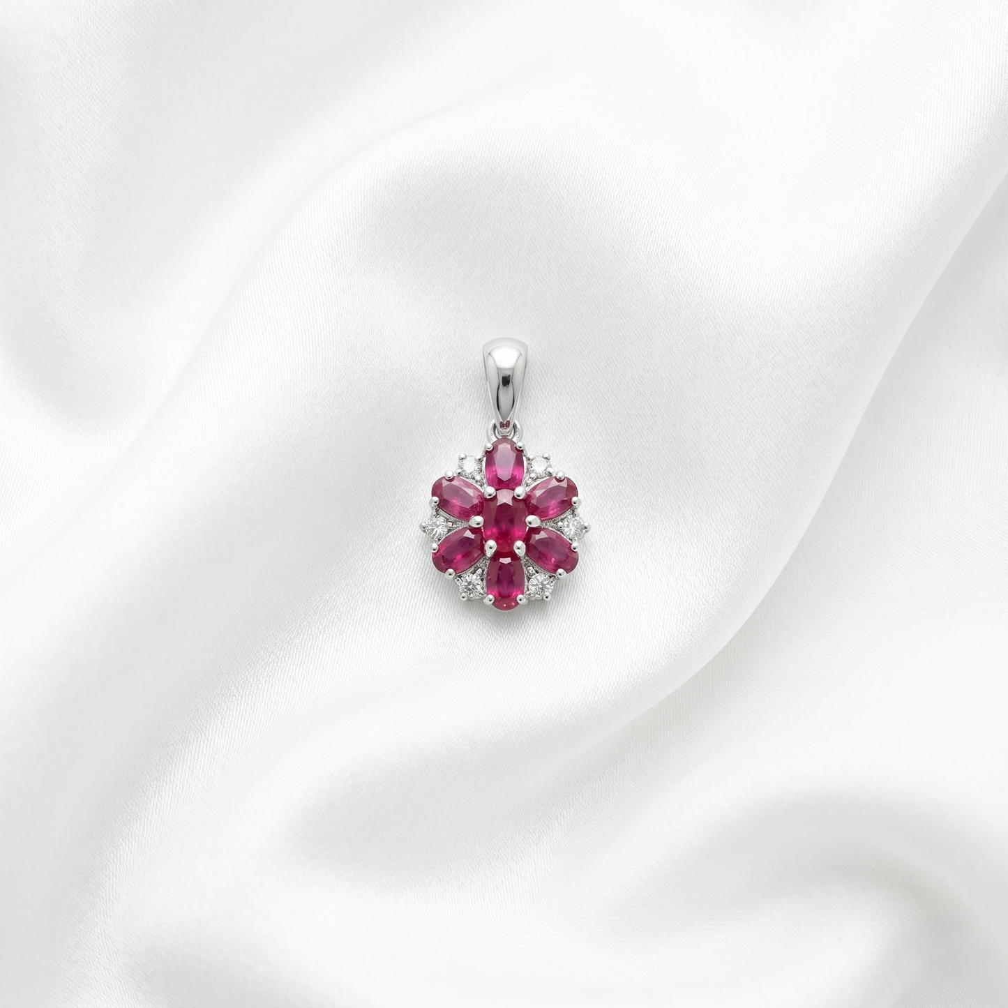 Exquisite Floral Ruby Silver Pendant Set