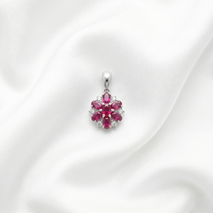 Exquisite Floral Ruby Silver Pendant Set
