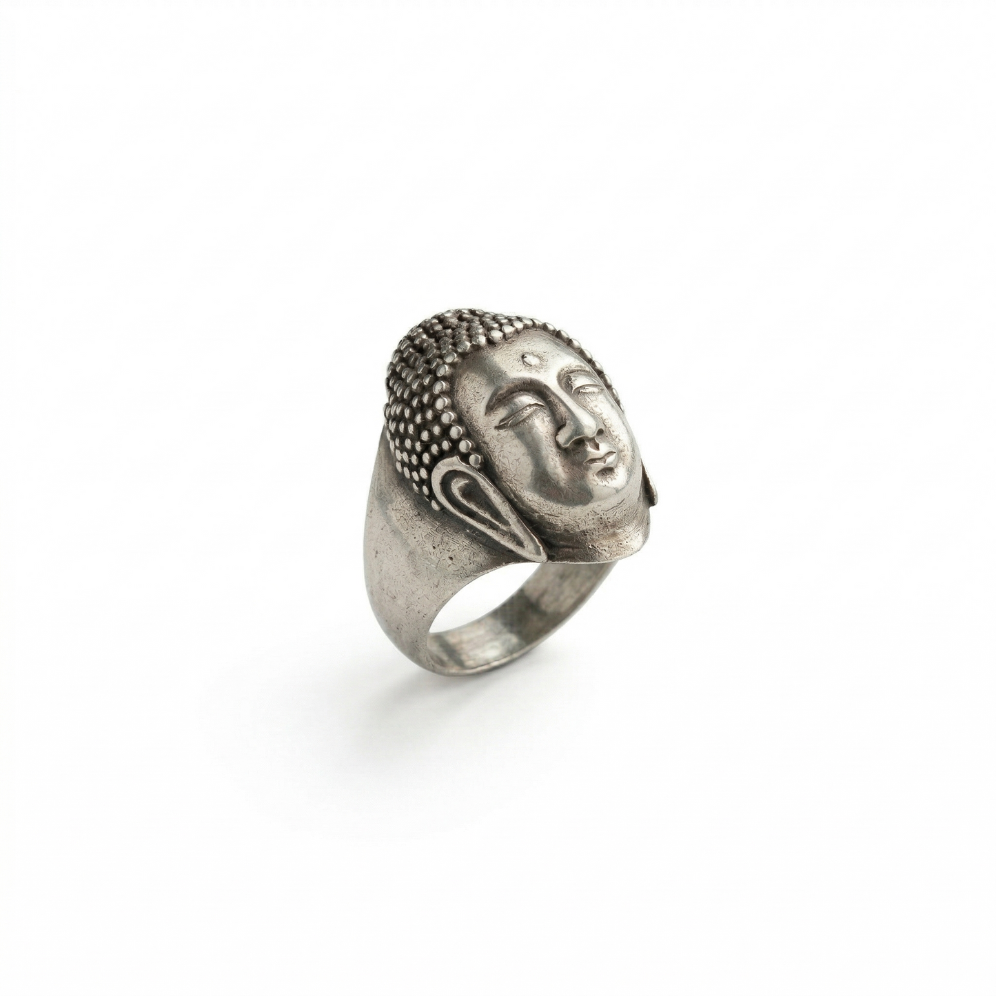 Serene Silver Buddha Head Statement Ring
