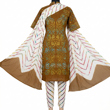 Earthy Bandhani & Leheriya Unstitched Suit