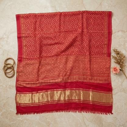 Pink Zigzag Leheriya Silk Blend Dupatta