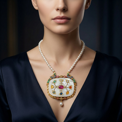 Royal Navratna Mother-of-Pearl Heritage Necklace