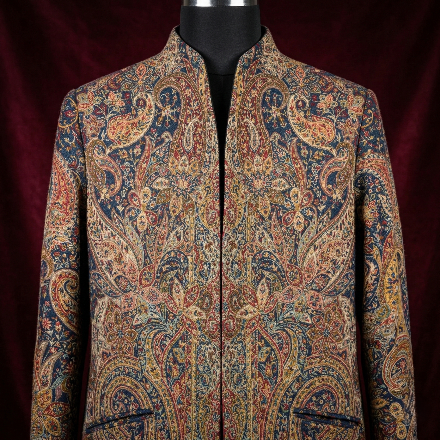 Majestic Paisley Heritage Stand Collar Long Coat