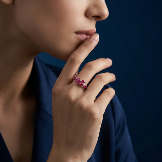Pear Cut Ruby Silver Bypass Ring