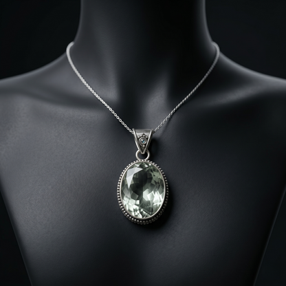 Oval Prasiolite Heritage Silver Artisan Pendant