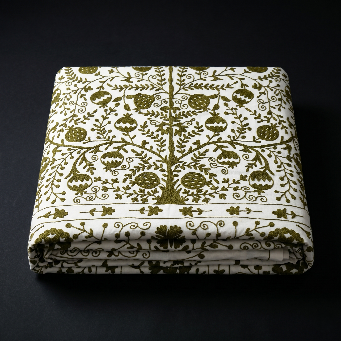 Handcrafted Olive Floral Luxury Cotton Bedcover