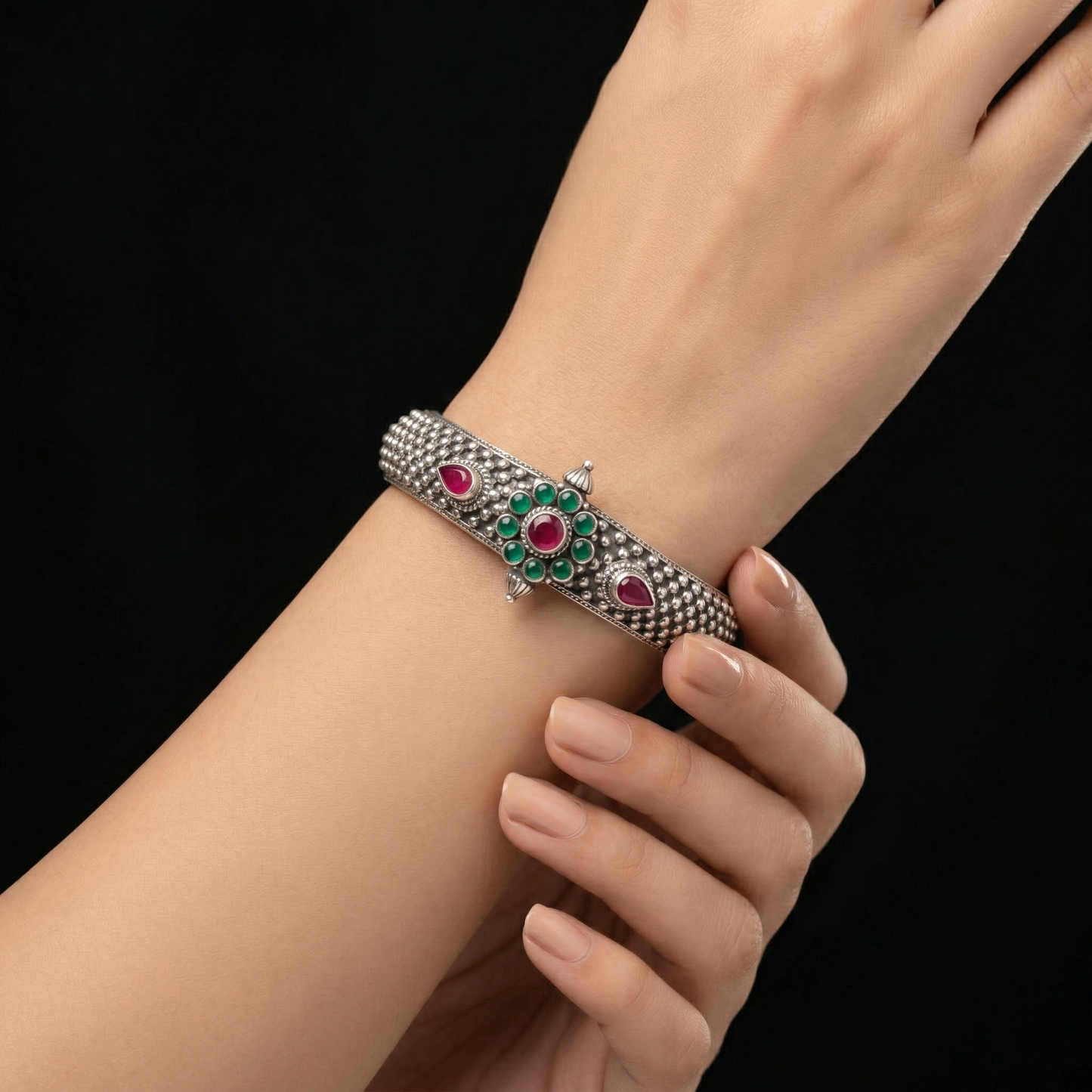 Vintage Floral 92.5 Silver Artisan Kada