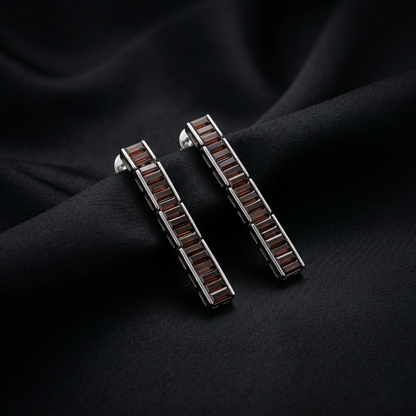 Elegant Crimson Glow Silver Bar Earrings