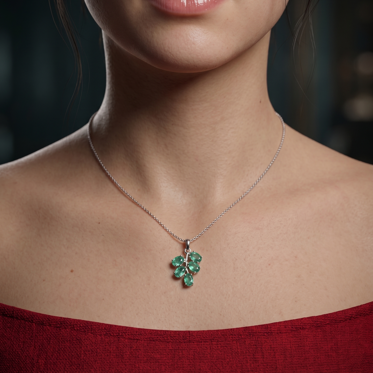 Premium Emerald Vine Silver Pendant