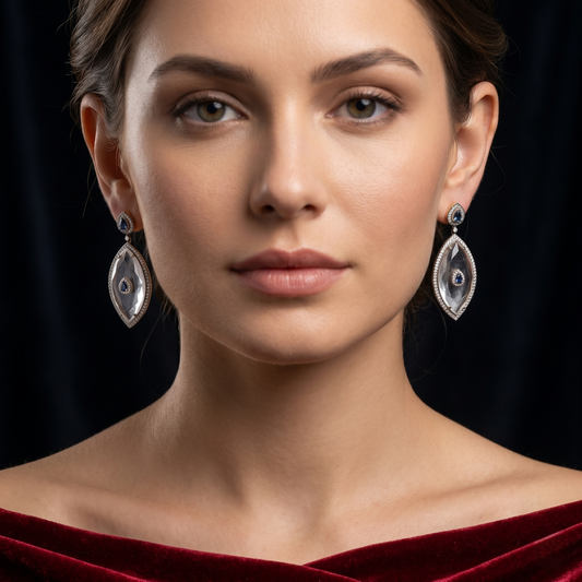 Victorian Sapphire & Carved Quartz Drop Earrings
