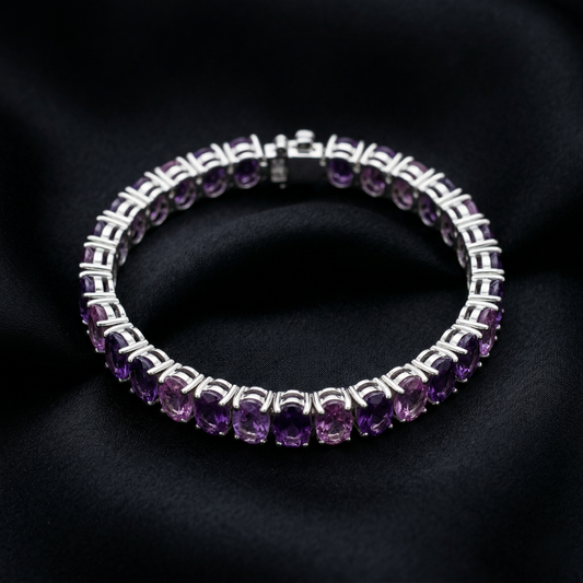 Radiant Amethyst Silver Tennis Bracelet Bloom