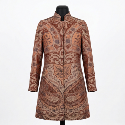 Ornate Paisley Mandarin Collar Brocade Coat