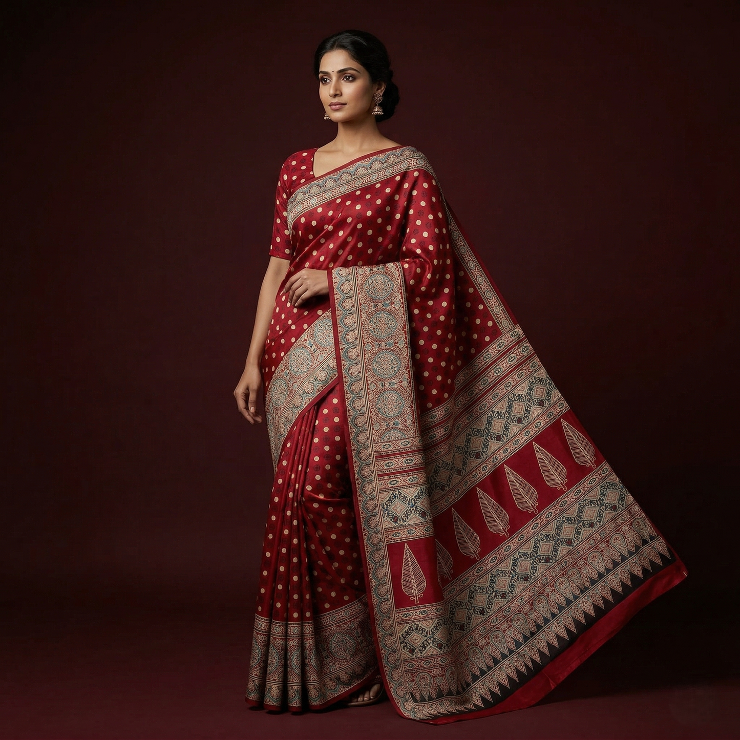 Crimson Timeless Hand Printed Heritage Saree