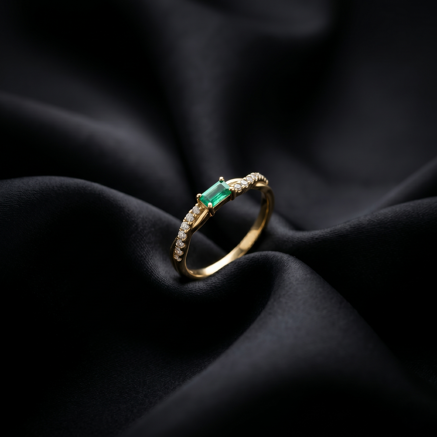 Emerald Cut Gold Twist Diamond Ring