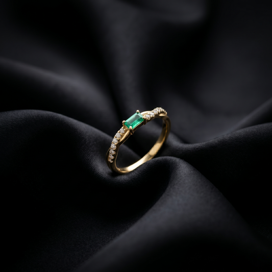 Emerald Cut Gold Twist Diamond Ring