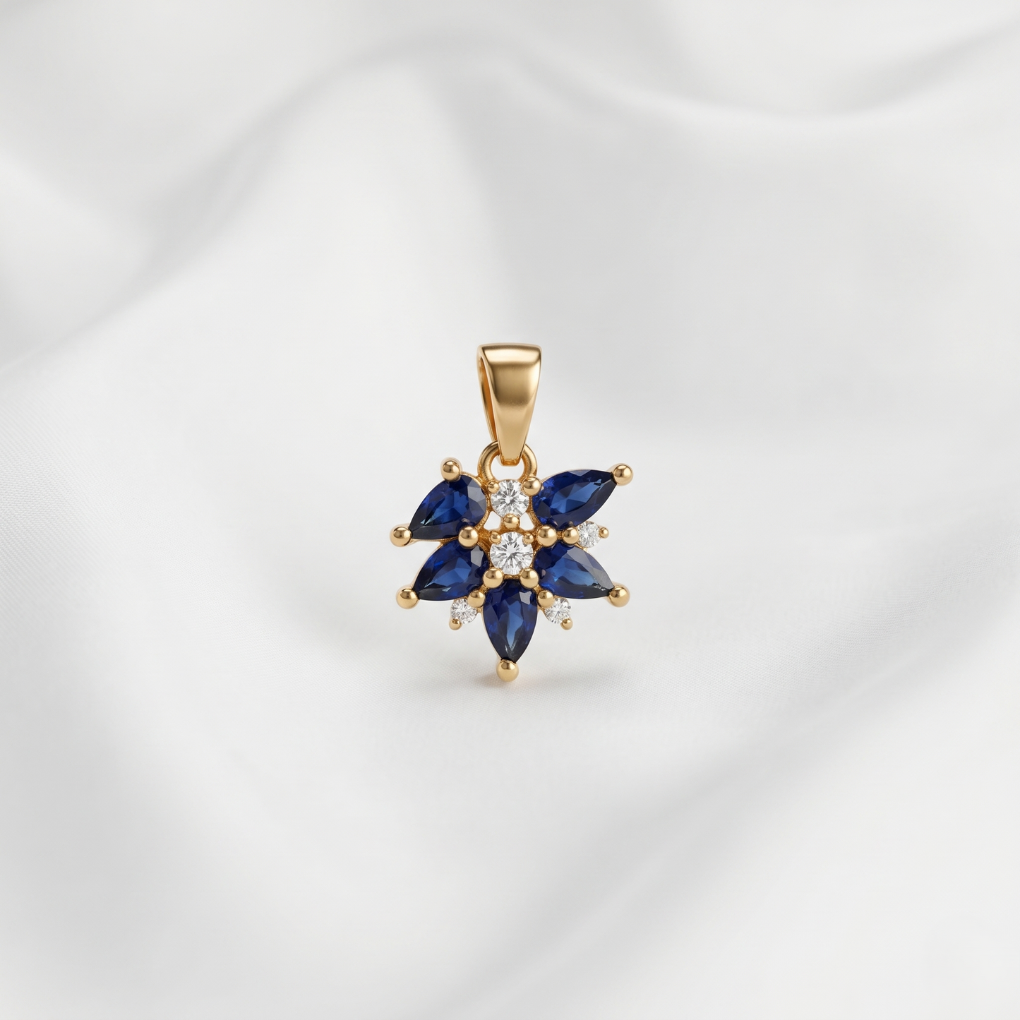 Elegant Sapphire Snowflake Silver Pendant