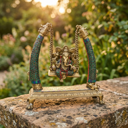 Heritage Brass Ganesha Jhoola Inlay Statue