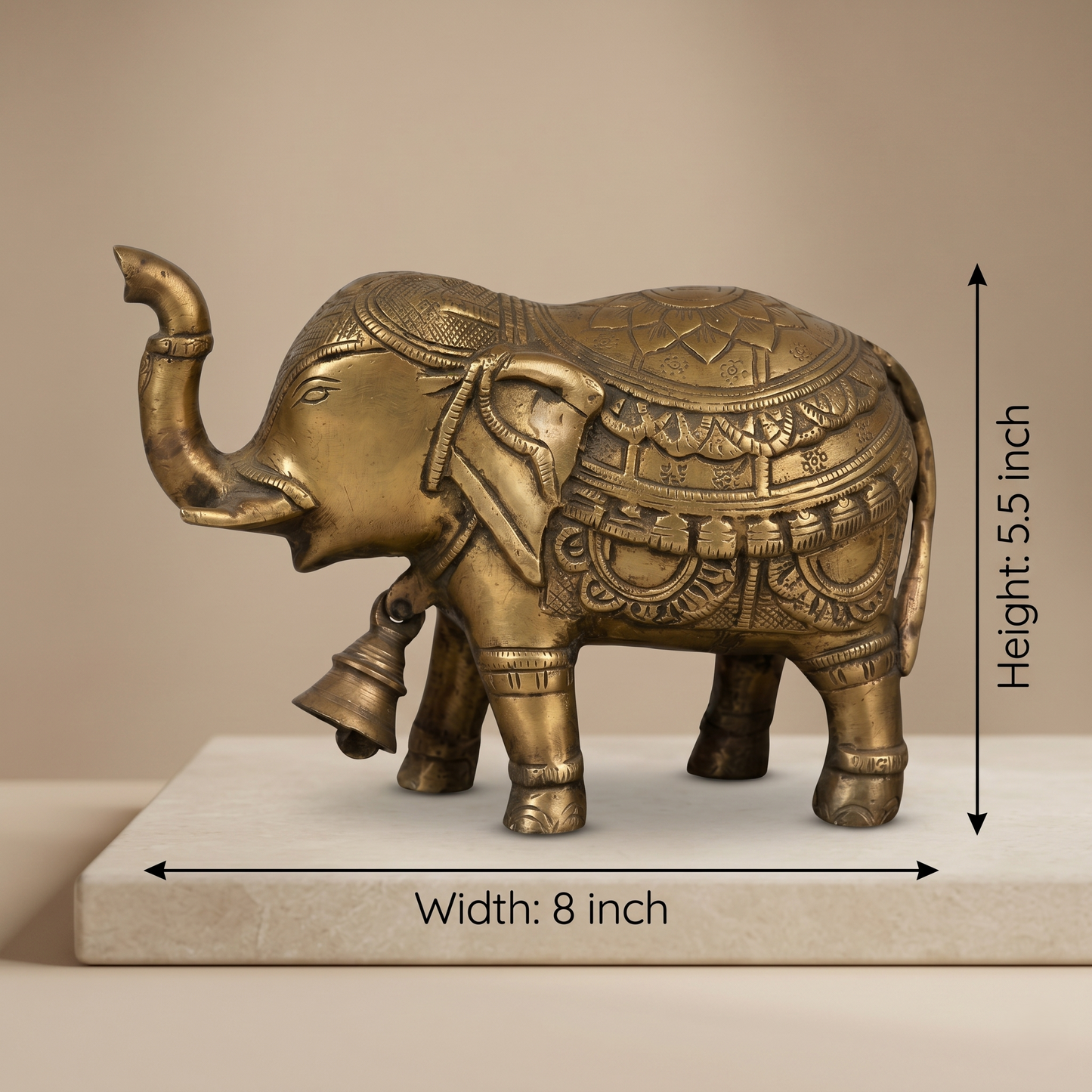 Title: Royal Brass Elephant with Ornate Carvings