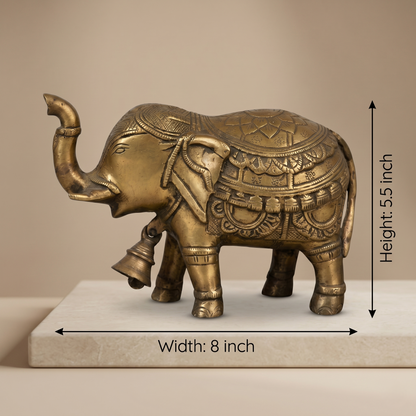 Title: Royal Brass Elephant with Ornate Carvings