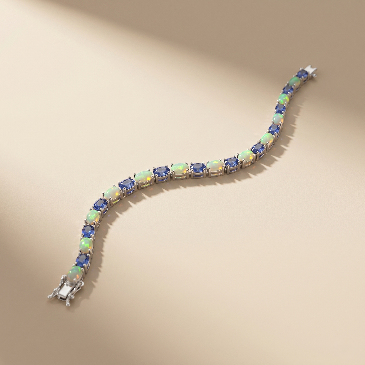 Elegant Silver Opal and Sapphire Bracelet
