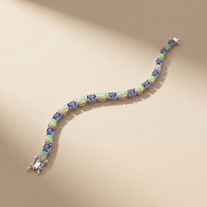 Elegant Silver Opal and Sapphire Bracelet