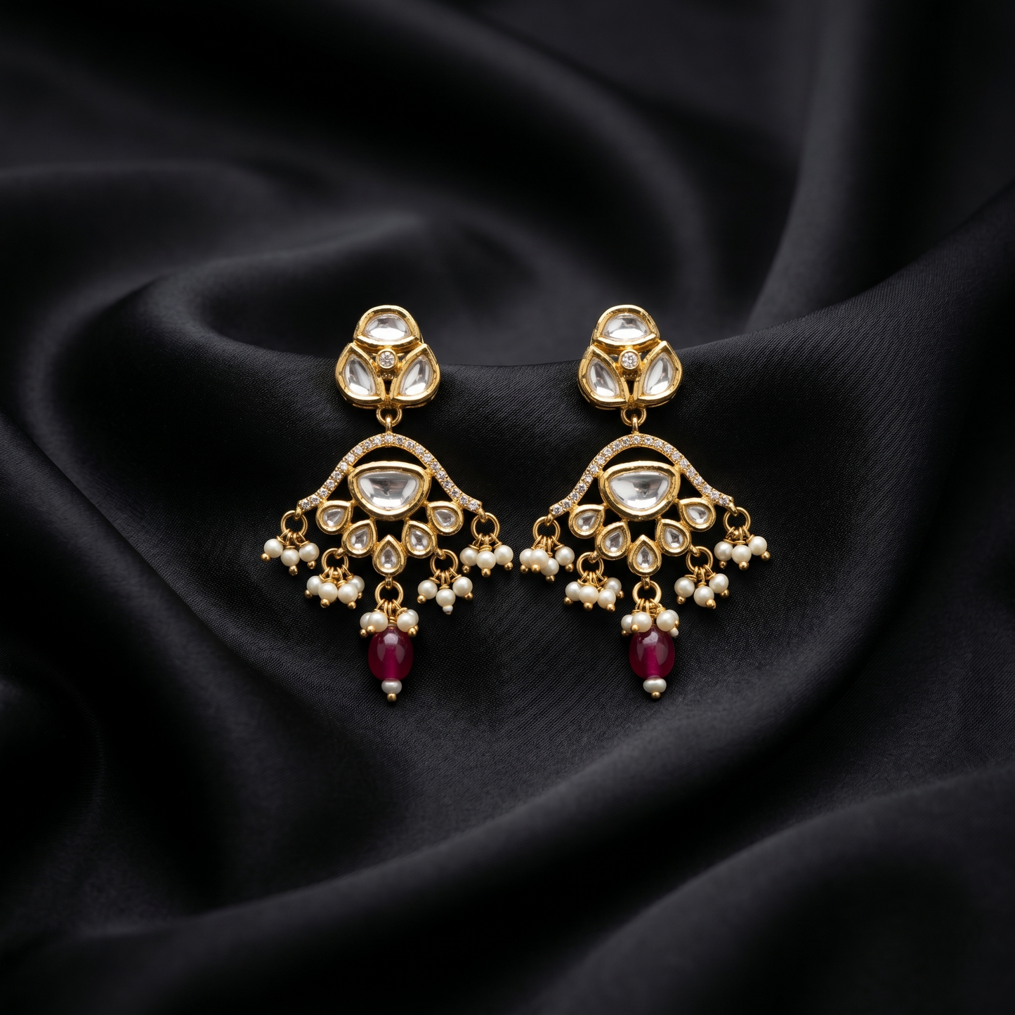 Gold Plated Silver Kundan Drop Earrings