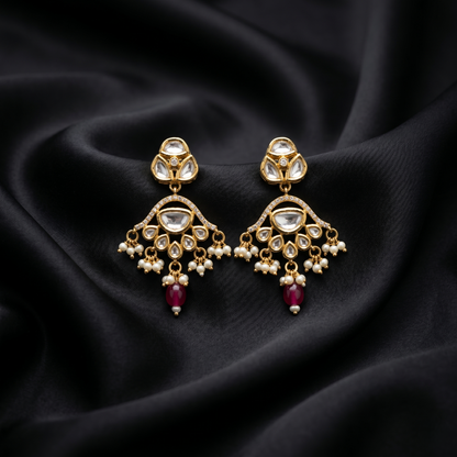Gold Plated Silver Kundan Drop Earrings