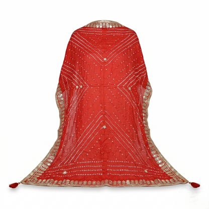 Royal Red Bandhani Silk Embellished Dupatta