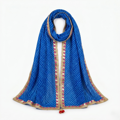Azure Leheriya Silk Gota Patti Dupatta