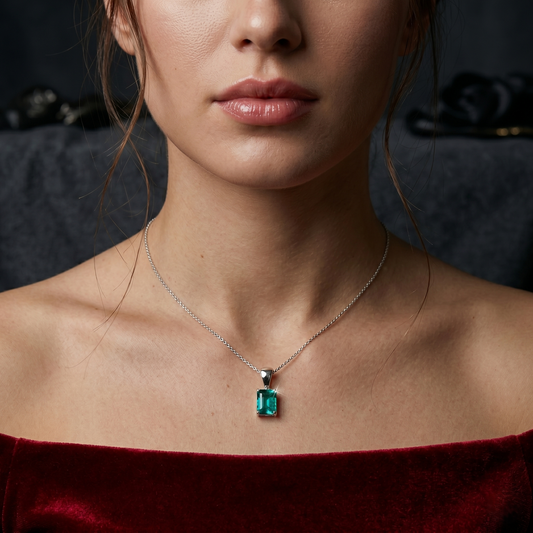 92.5 Silver Emerald Cut Pendant