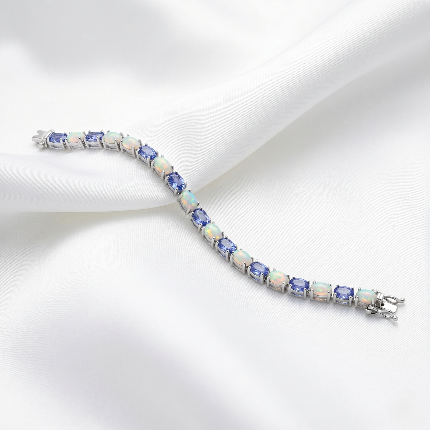 Elegant Silver Opal and Sapphire Bracelet