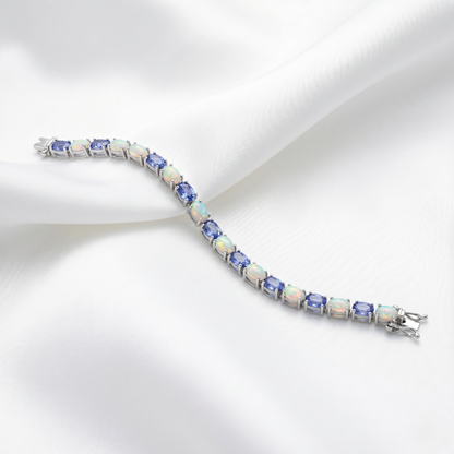Elegant Silver Opal and Sapphire Bracelet