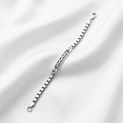 Tribal Flame Engraved Silver Box Bracelet