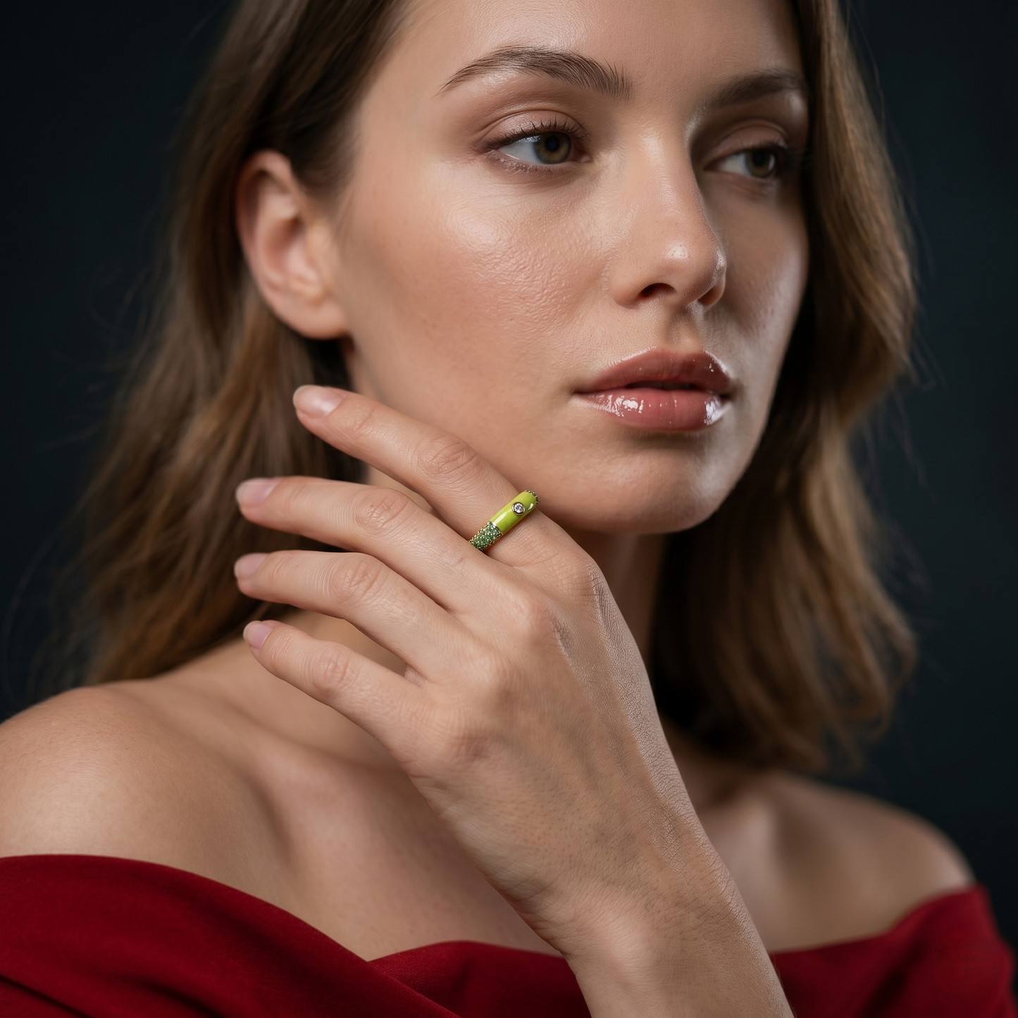 Elaichi Green Enamel Gold Ring