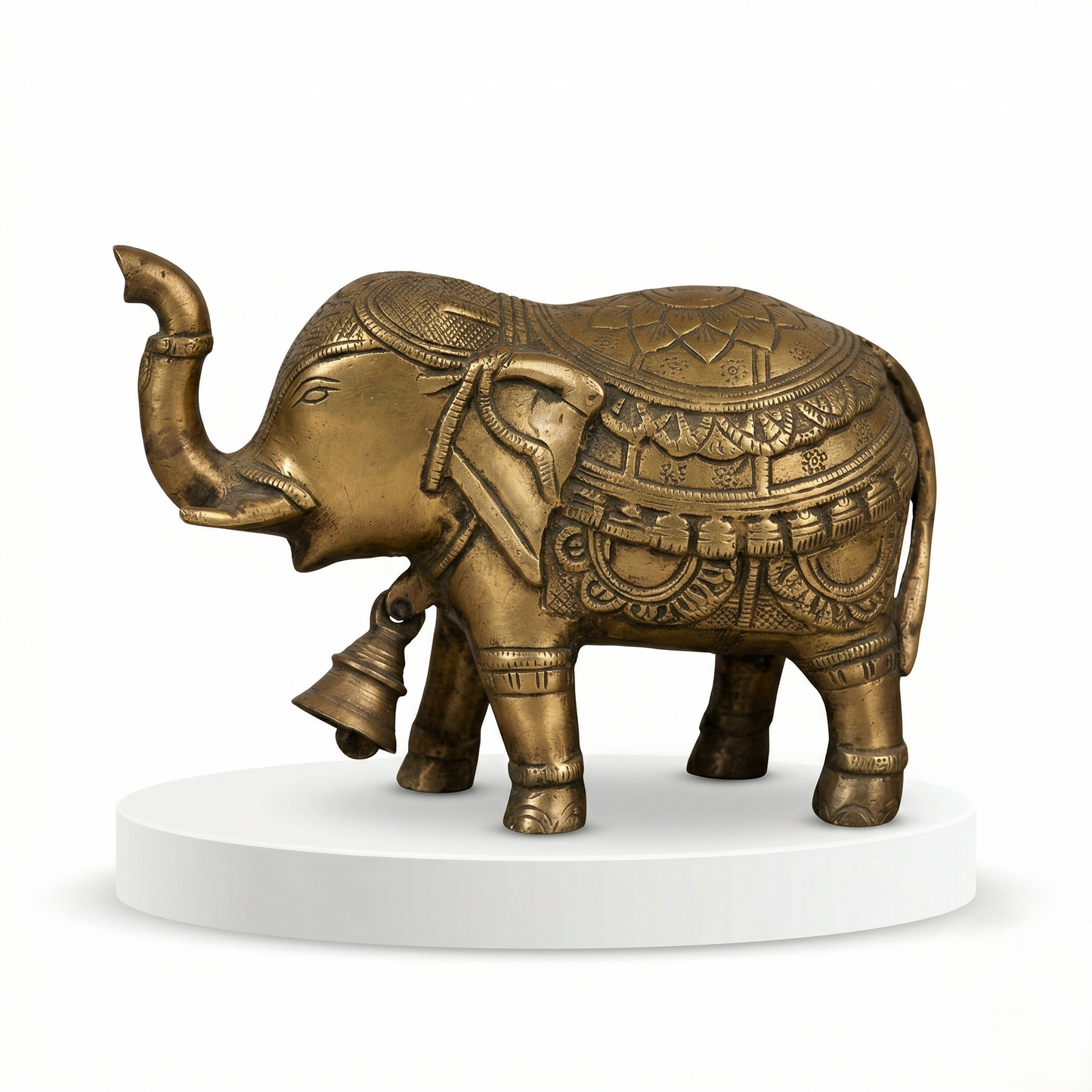 Title: Royal Brass Elephant with Ornate Carvings