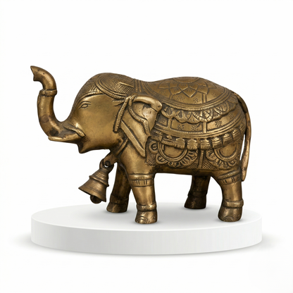 Title: Royal Brass Elephant with Ornate Carvings