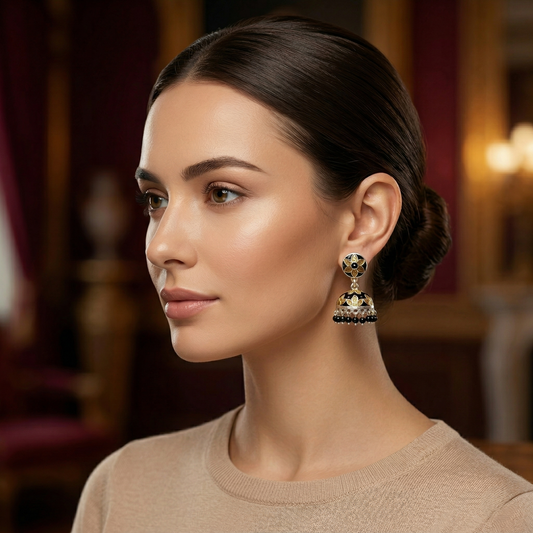Floral Elegance Silver Enamel Jhumka Earrings