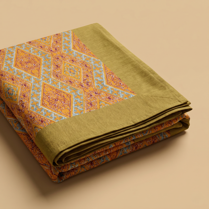 Golden Mustard Geometric Silk Luxury Bedcover