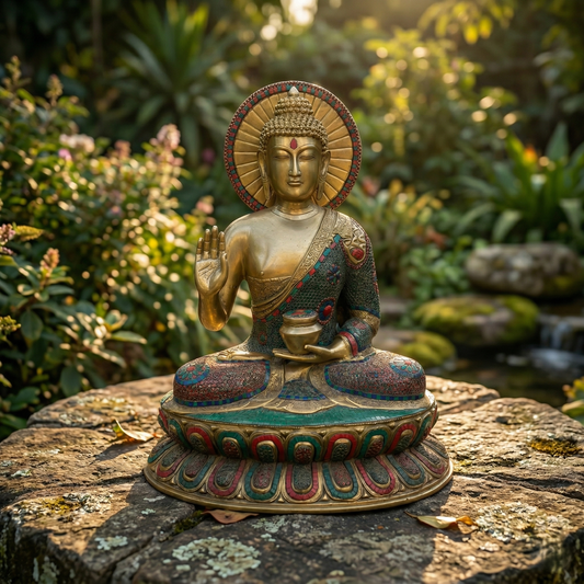 Heritage Brass Buddha with Stonework Inlay