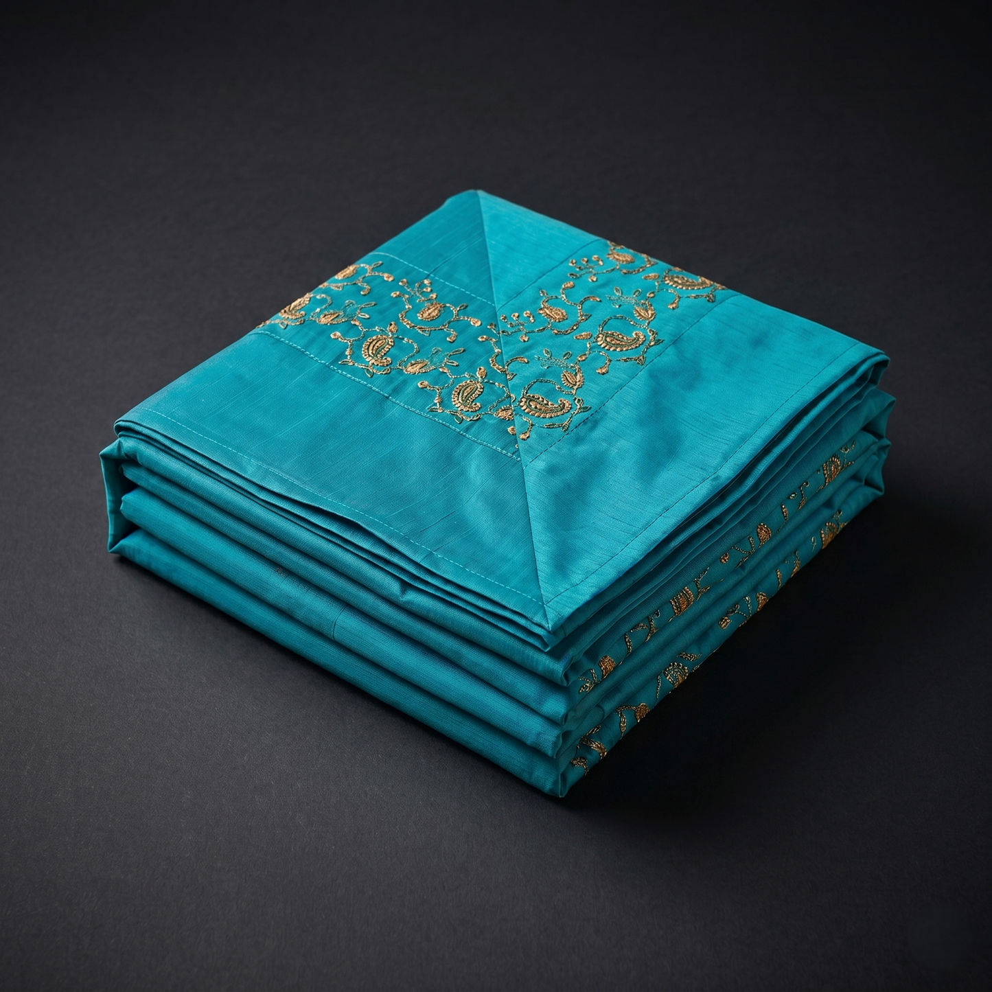 Royal Teal Silk Gold Embroidered Bedcover