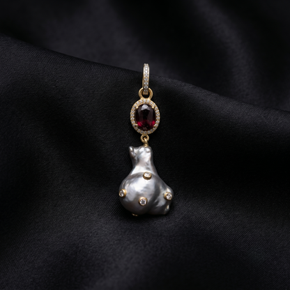 Elegant Ruby and Baroque Pearl Pendant
