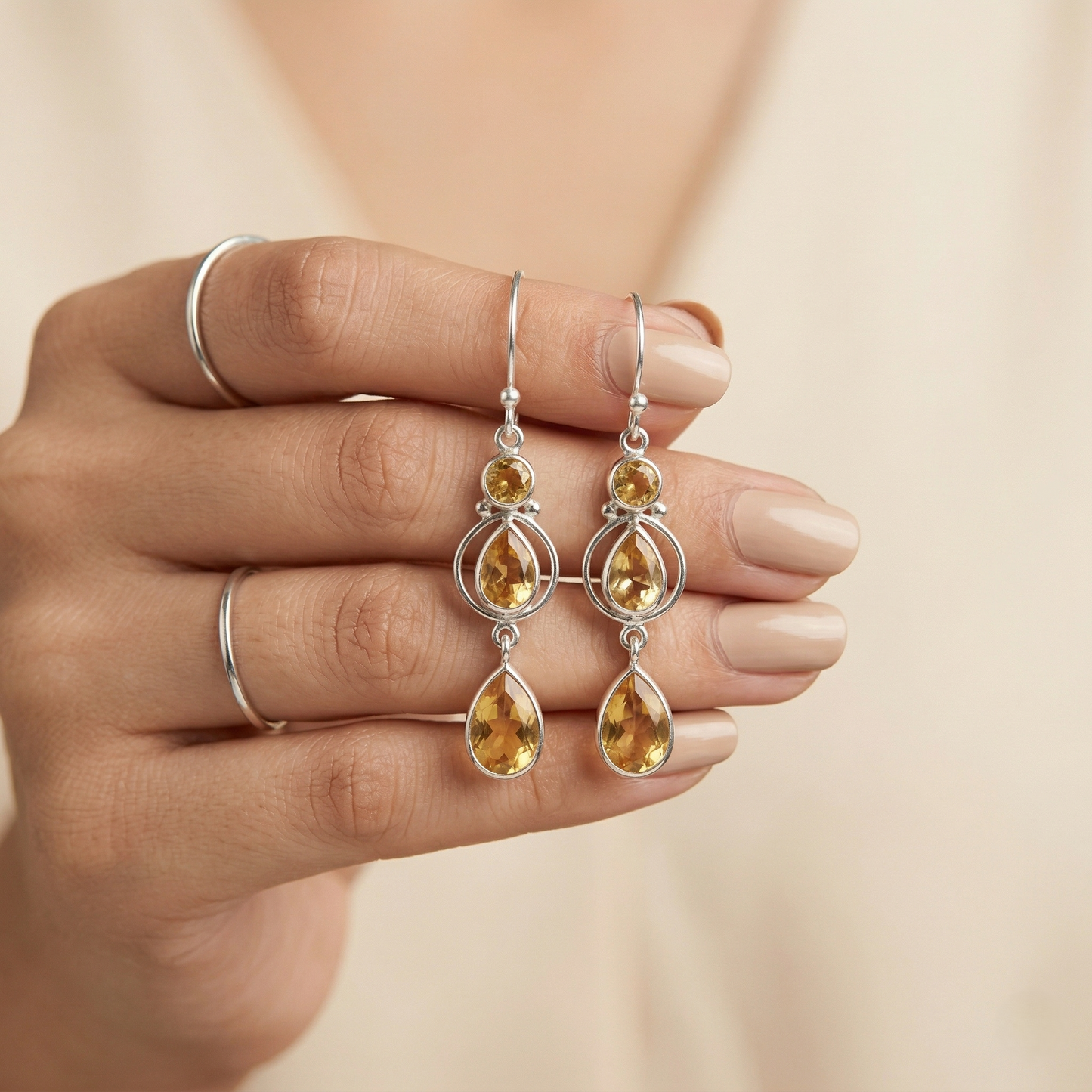 Gilded Citrine Silver Drop Earrings