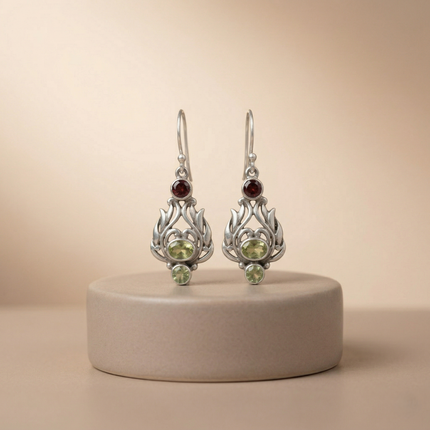 Vintage Sterling Silver Gemstone Floral Drop