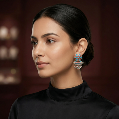 Vibrant Floral Meenakari Silver Artisan Studs
