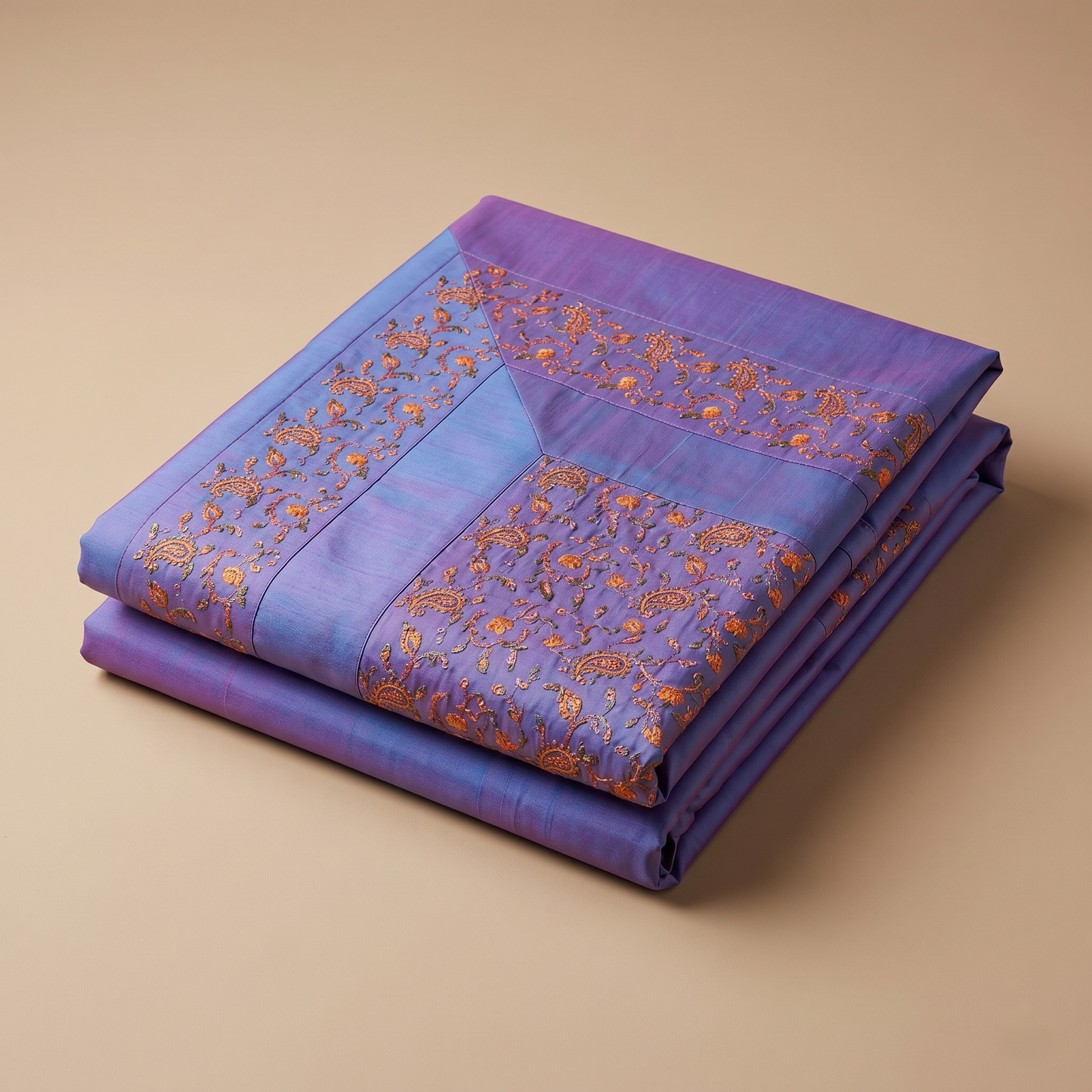 Royal Lavender Embroidered Silk Bedcover Set