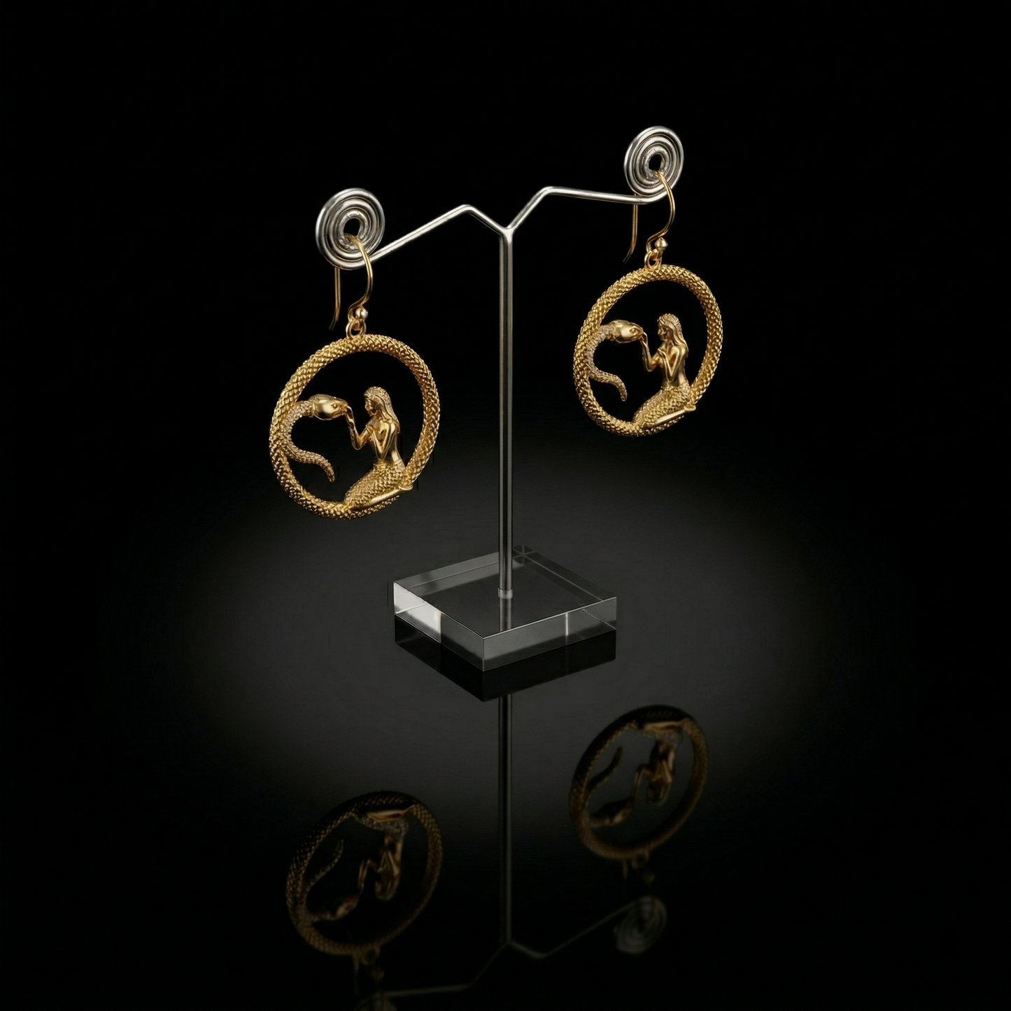 Serpent & Mermaid Gold-Plated Silver Drops