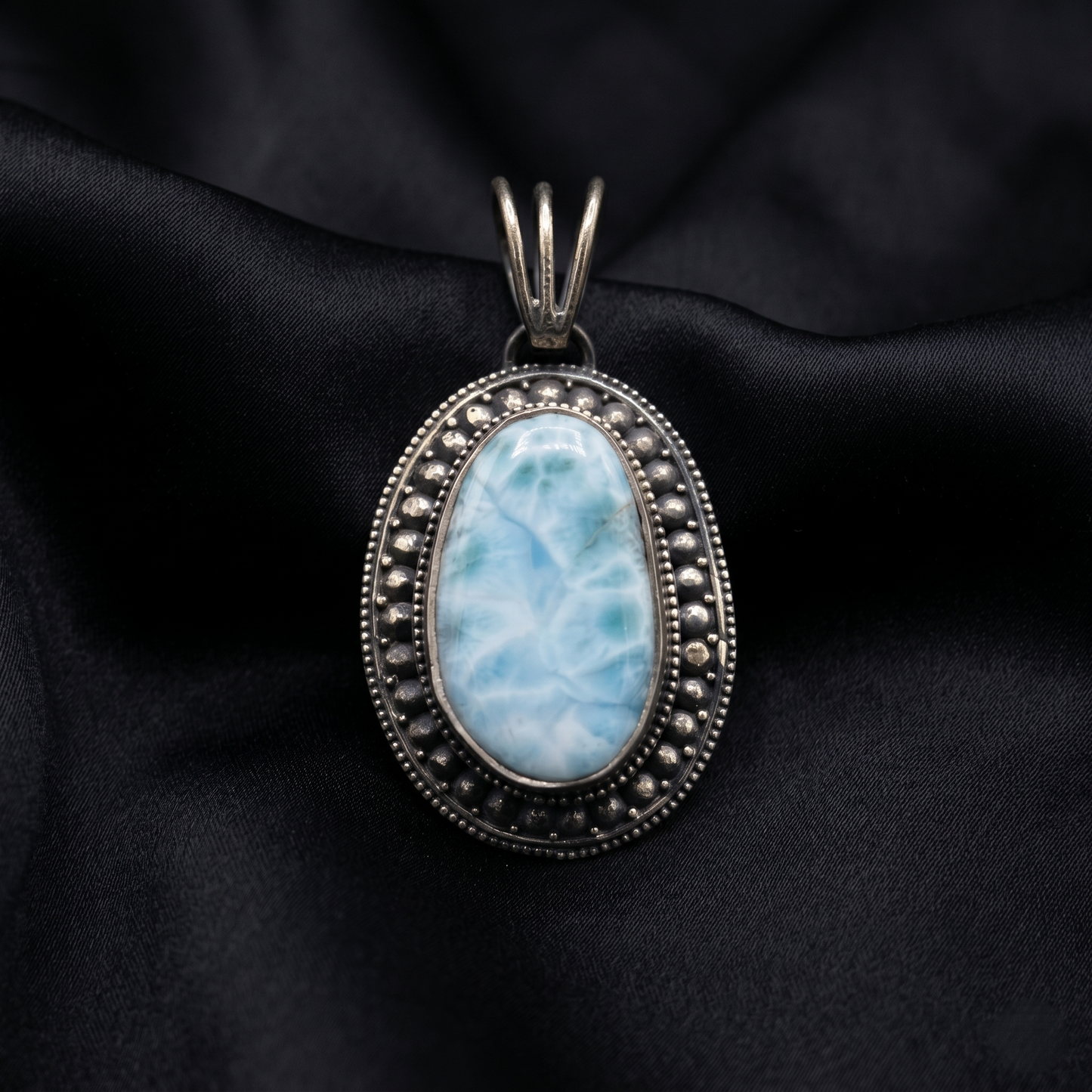 Celestial Azure Larimar Silver Artisan Pendant
