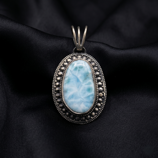 Celestial Azure Larimar Silver Artisan Pendant