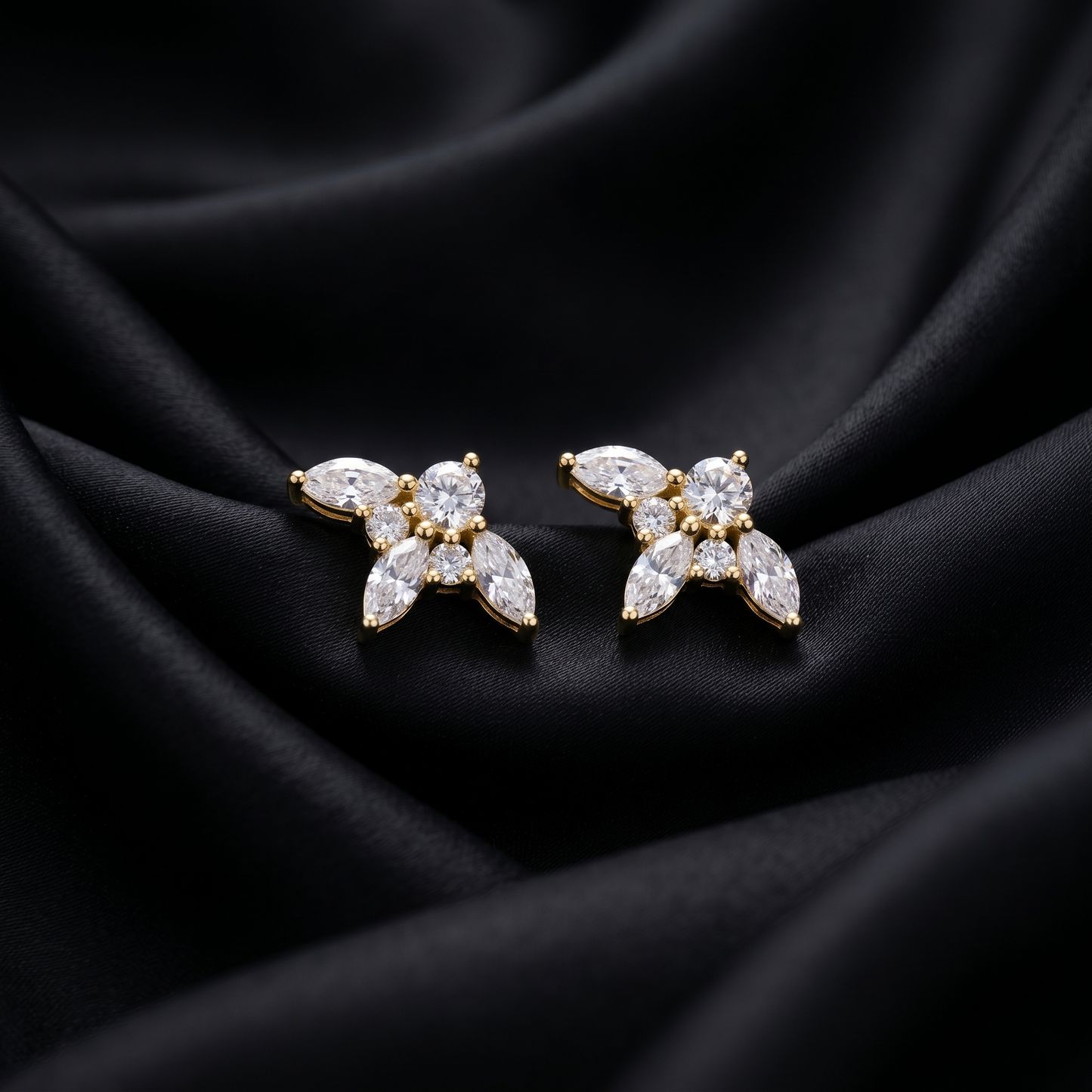 Floral Marquise Crafted Silver Stud Earrings